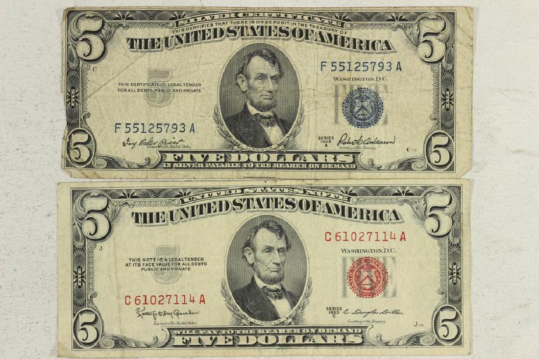 1953-A $5 SILVER CERTIFICATE & 1953-C $5 US NOTE (1 of 2)