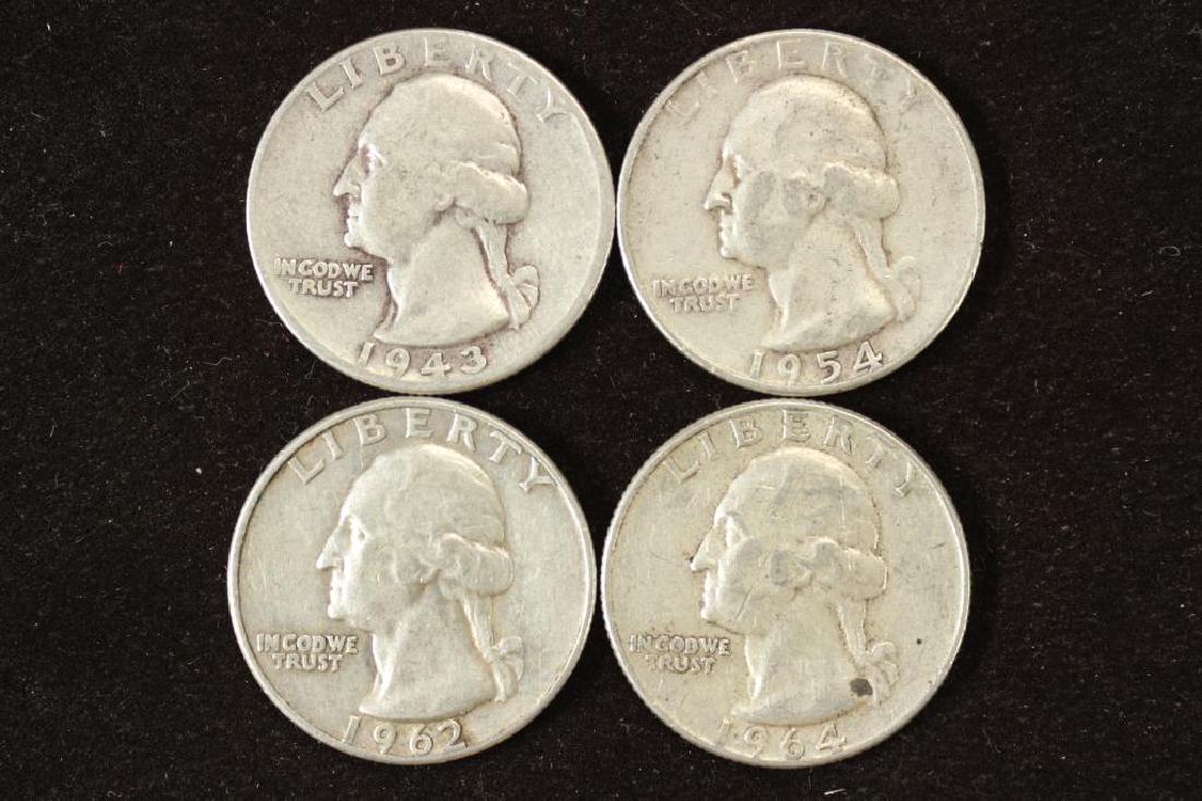 1943,54-S,62-D & 64 WASHINGTON SILVER QUARTERS (1 of 2)