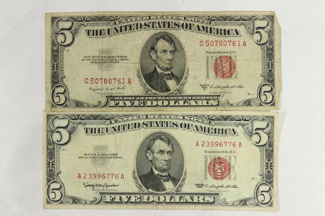 1953-B & 1963 $5 US RED SEAL NOTES (1 of 2)