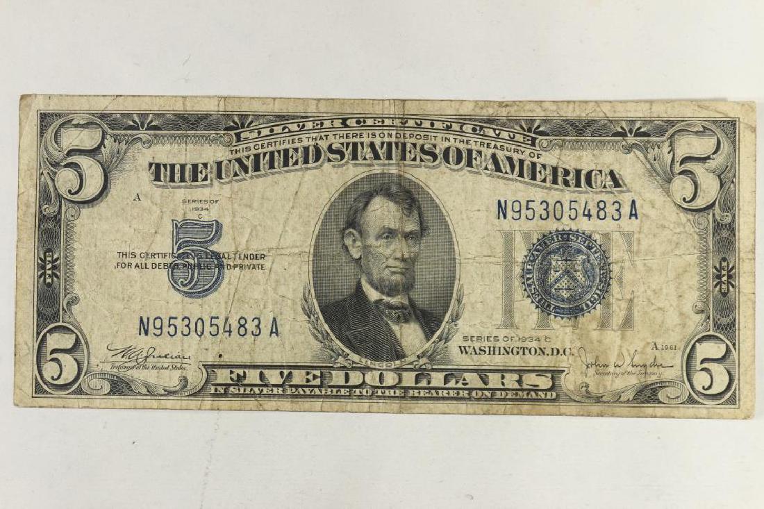 1934-C $5 SILVER CERTIFICATE BLUE SEAL (1 of 2)