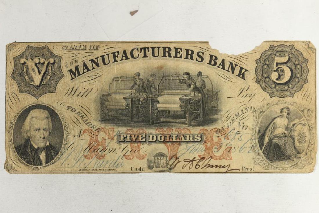 1862 MANUFACTURERS BANK OF GEORGIA $5 (1 of 2)
