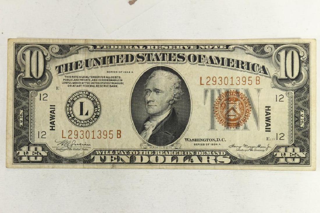1934-A $10 FRN HAWAIIAN OVERPRINT BROWN SEAL (1 of 2)