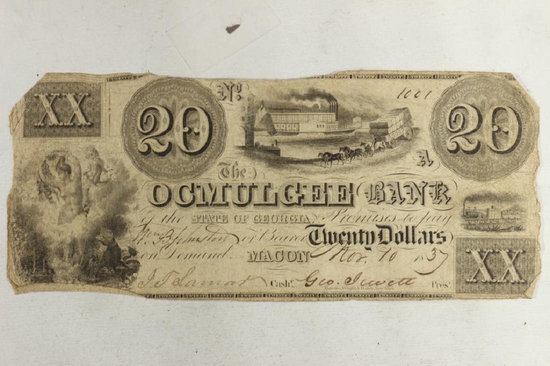 1837 OCMULGEE BANK OF GEORGIA $20 OBSOLETE BANK: NOTE, HAND SIGNED AND NUMBERED