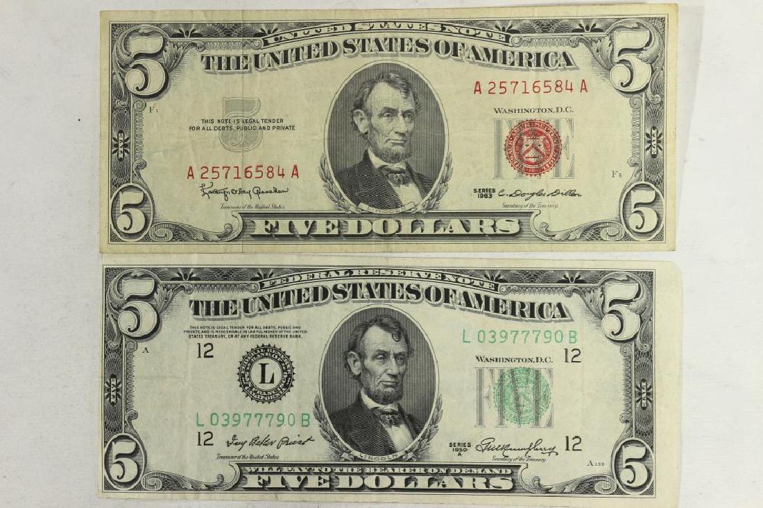 1950-A $5 FRN AND 1963 $5 US NOTE GREEN & RED SEAL (1 of 2)