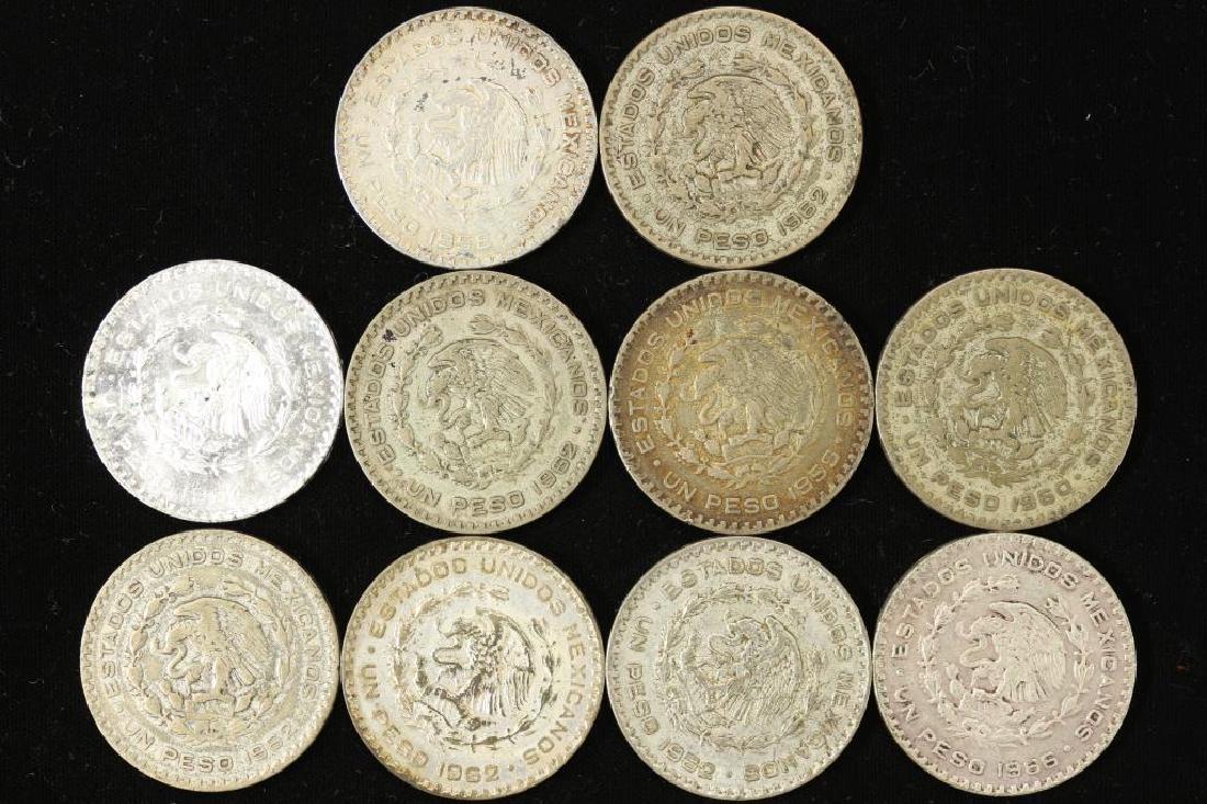 10 ASSORTED 1958-66 MEXICO .100 SILVER PESOS (1 of 2)