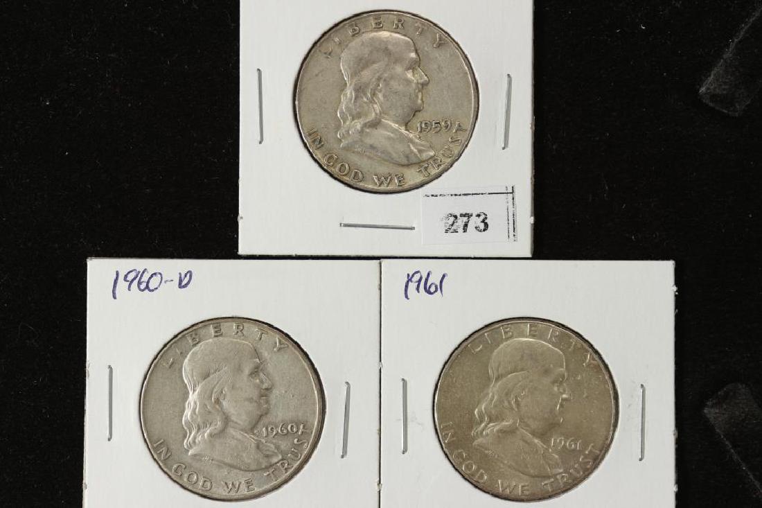 1959-D,60-D & 61 FRANKLIN HALF DOLLARS (1 of 2)