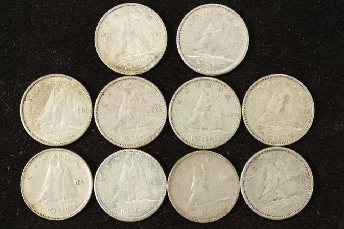 10 ASSORTED CANADA SILVER 10 CENTS (1 of 2)