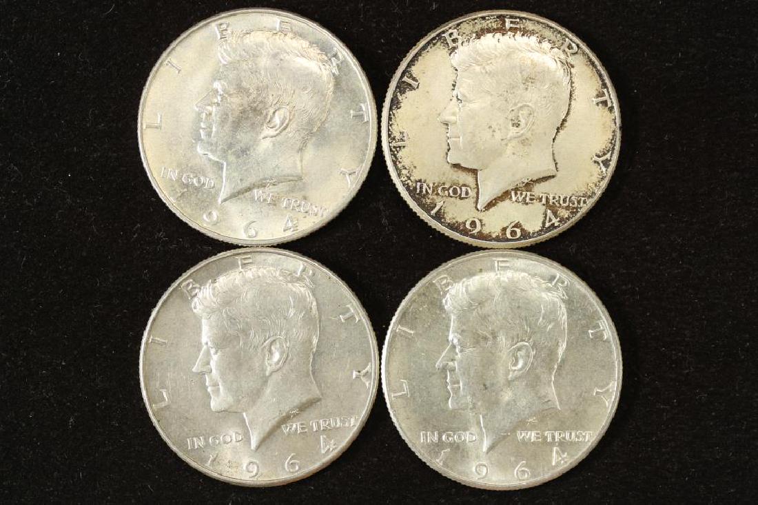 4 ASSORTED-1964 90% SILVER KENNEDY HALF DOLLARS (1 of 2)