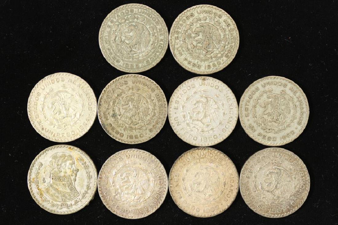 10 ASSORTED 1959-67 MEXICO .100 SILVER PESOS (1 of 2)