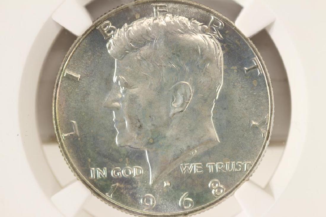 1968-D 40% SILVER JOHN F. KENNEDY HALF NGC MS66: You must call us at 1-763-862-8302 or email us at bidalotauction@aol.com with your credit card number directly. Thanks.