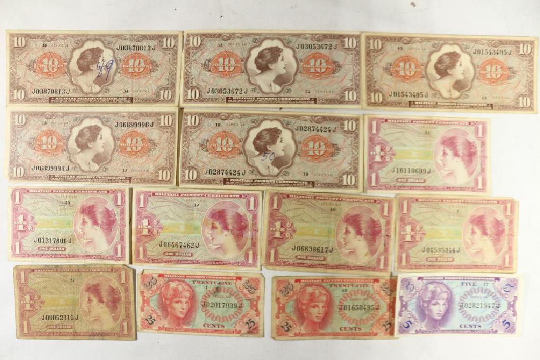 WWII MILITARY PAYMENT CERTIFICATES 14 PIECES (1 of 2)