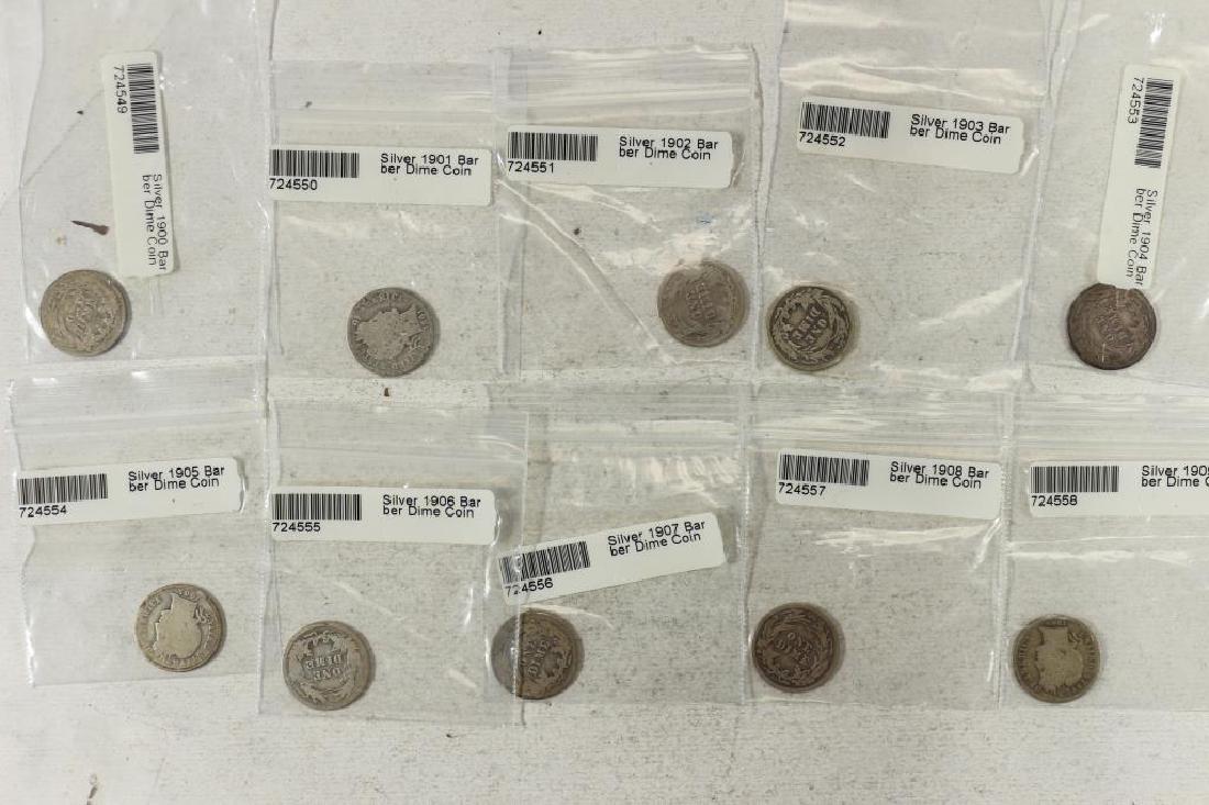 1900-1909 BARBER DIMES 10 COINS ALL DIFFERENT (1 of 2)