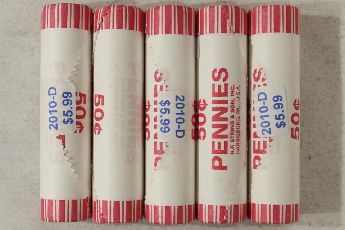 5-50 CENT ROLLS OF 2010-D LINCOLN SHIELD CENTS BU (1 of 1)