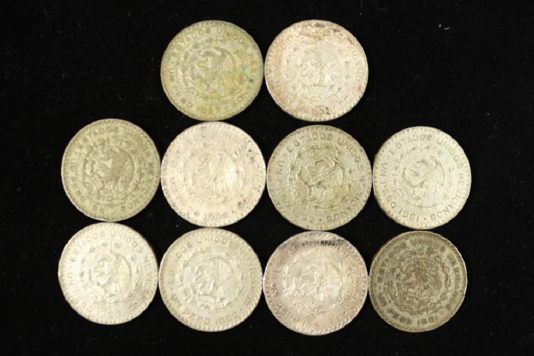 10 ASSORTED MEXICO 1957-1966 .100 SILVER PESOS (1 of 2)
