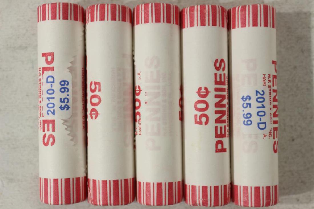 5-50 CENT ROLLS OF 2010-D SHIELD LINCOLN CENTS BU (1 of 1)