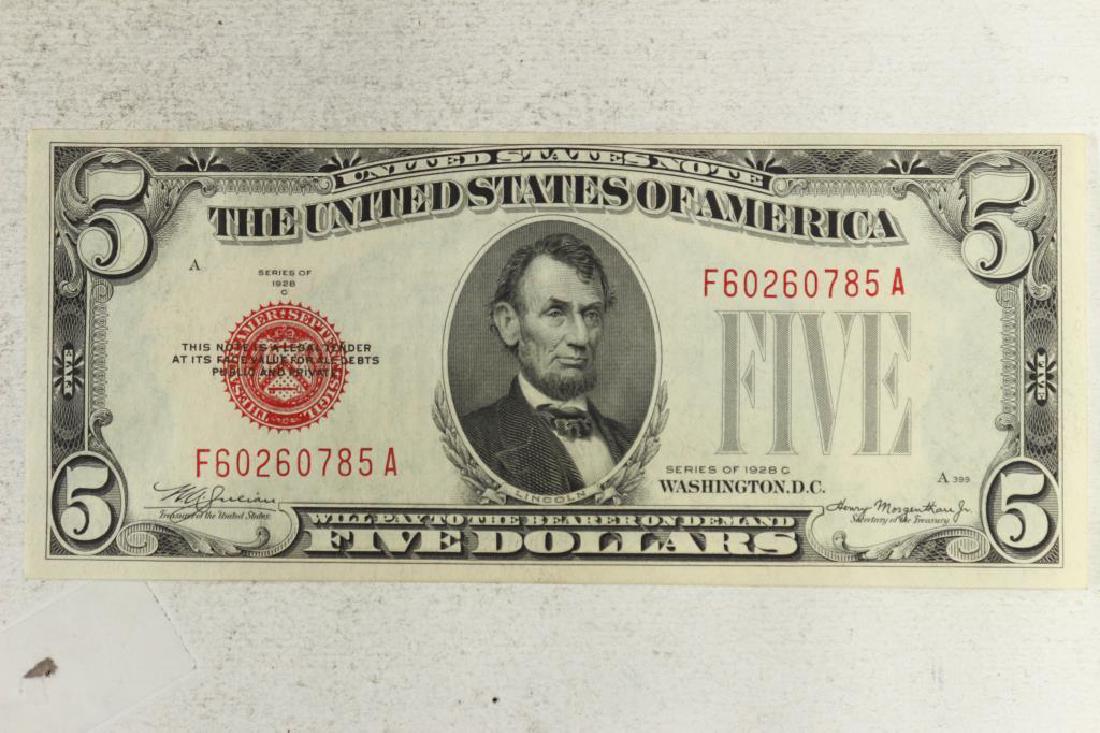 1928-C $5 US NOTE RED SEAL CRISP UNC (1 of 2)