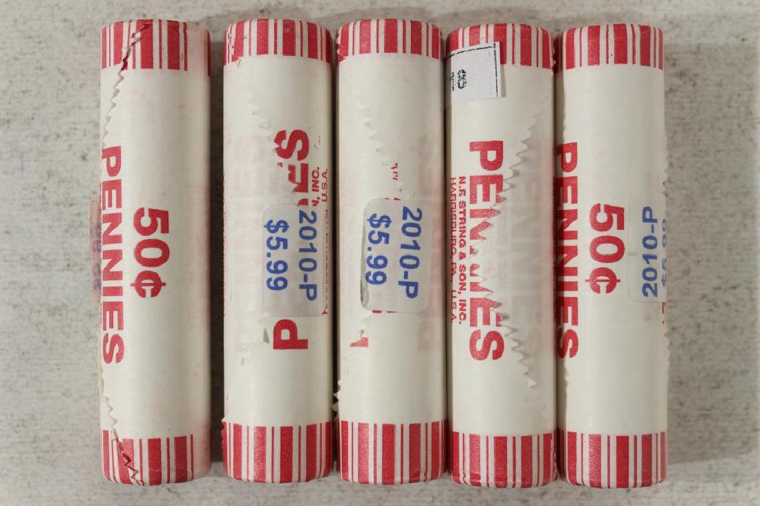 5-50 CENT ROLLS OF 2010-P SHIELD LINCOLN CENTS BU (1 of 1)