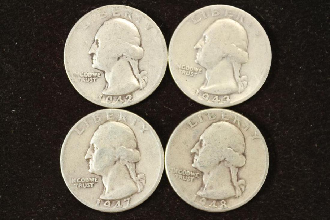 1942-S,43,47-D & 1948-D WASHINGTON SILVER QUARTERS (1 of 2)