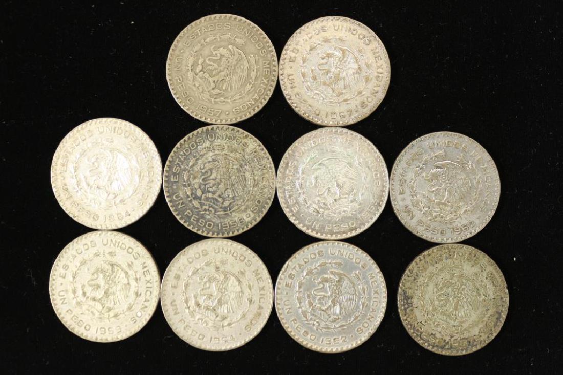 10 ASSORTED 1957-1967 MEXICO .100 SILVER PESOS (1 of 2)