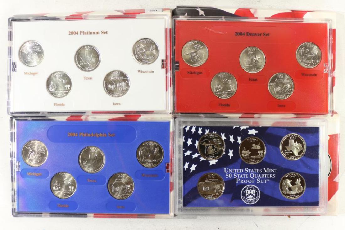 2004 PHILADELPHIA, DENVER, SAN FRANCISCO &: PLATINUM QUARTER SETS WITH BOXES