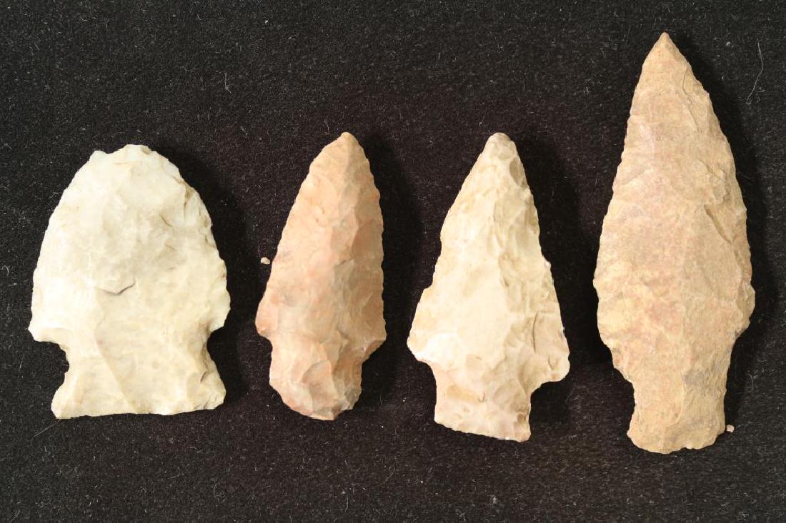 4 ASSORTED 1 1/2"-2 1/2" INDIAN STONE ARROWHEADS (1 of 2)