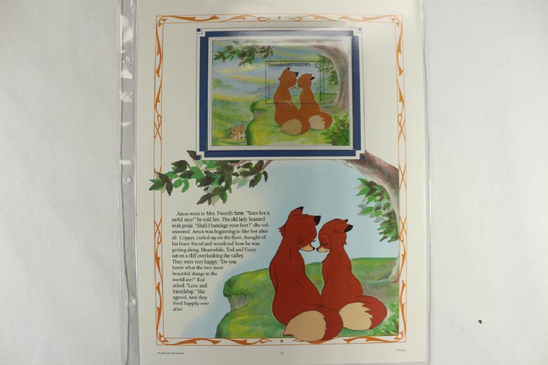 4 ILLUSTRATED CARDS, BENJAMIN FRANKLIN AND THE: ART OF DISNEY: ROMANCE STAMP PANELS BY THE USPS AND 2-DISNEY STAMP PANELS