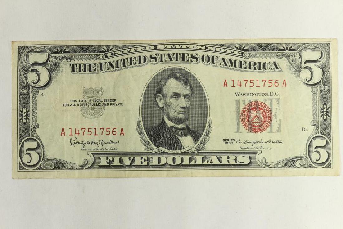 1963 $5 US RED SEAL NOTE (1 of 2)