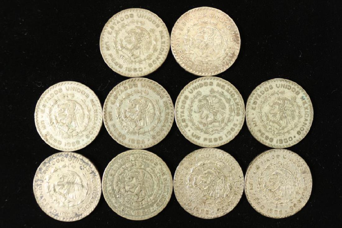 10 ASSORTED 1960-67 MEXICO .100 SILVER PESOS (1 of 2)