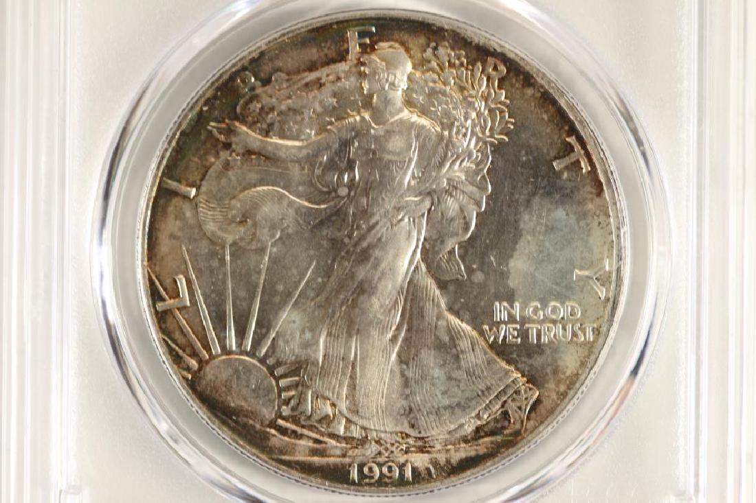 1991 AMERICAN SILVER EAGLE PCGS MS65 TONING (1 of 3)