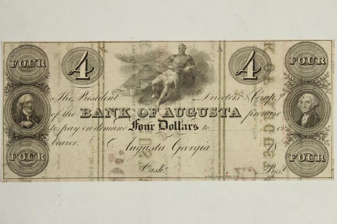 1800'S BANK OF AUGUSTA $4 OBSOLETE BANK NOTE (1 of 2)