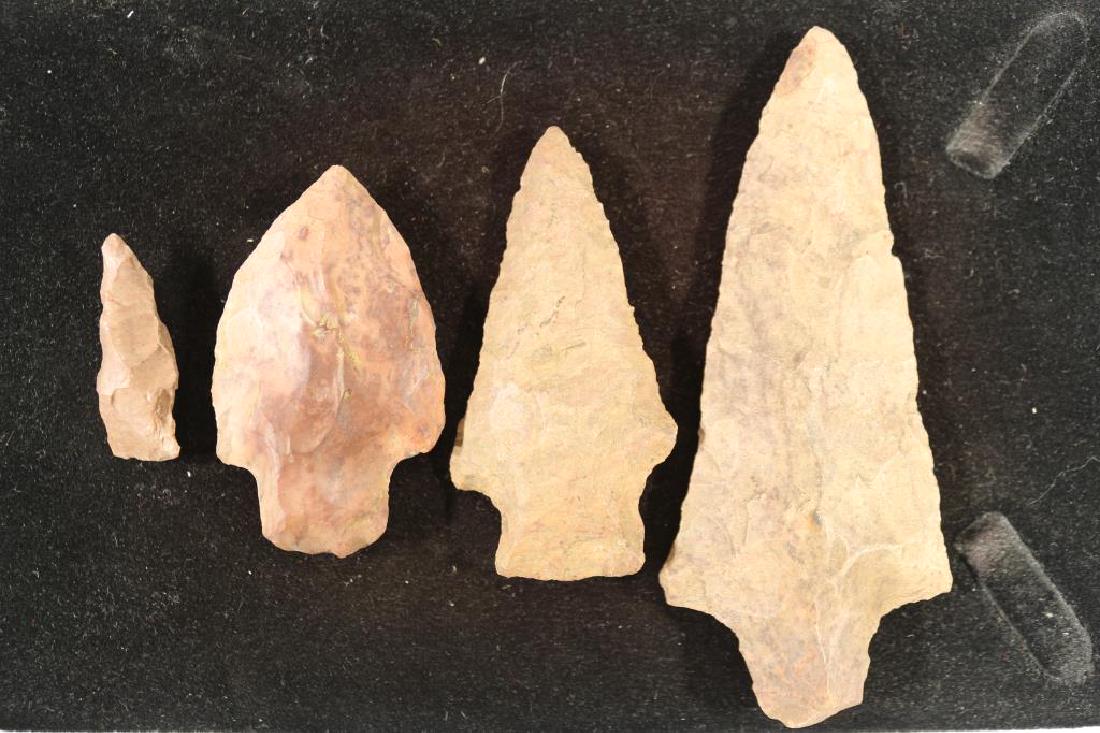 4 ASSORTED 1 1/8" -3 1/2" INDIAN STONE ARROWHEADS (1 of 2)