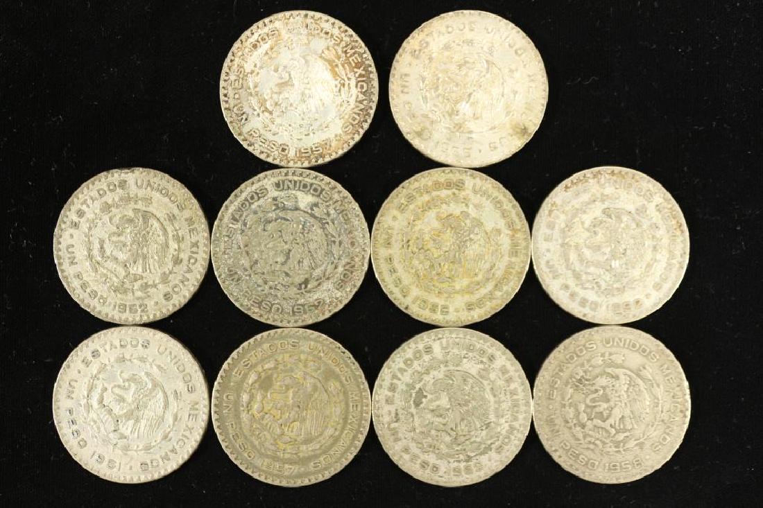 10 ASSORTED 1957-66 MEXICO .100 SILVER PESOS (1 of 2)