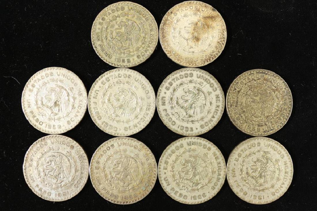 10 ASSORTED 1958-1967 MEXICO .100 SILVER PESOS (1 of 2)