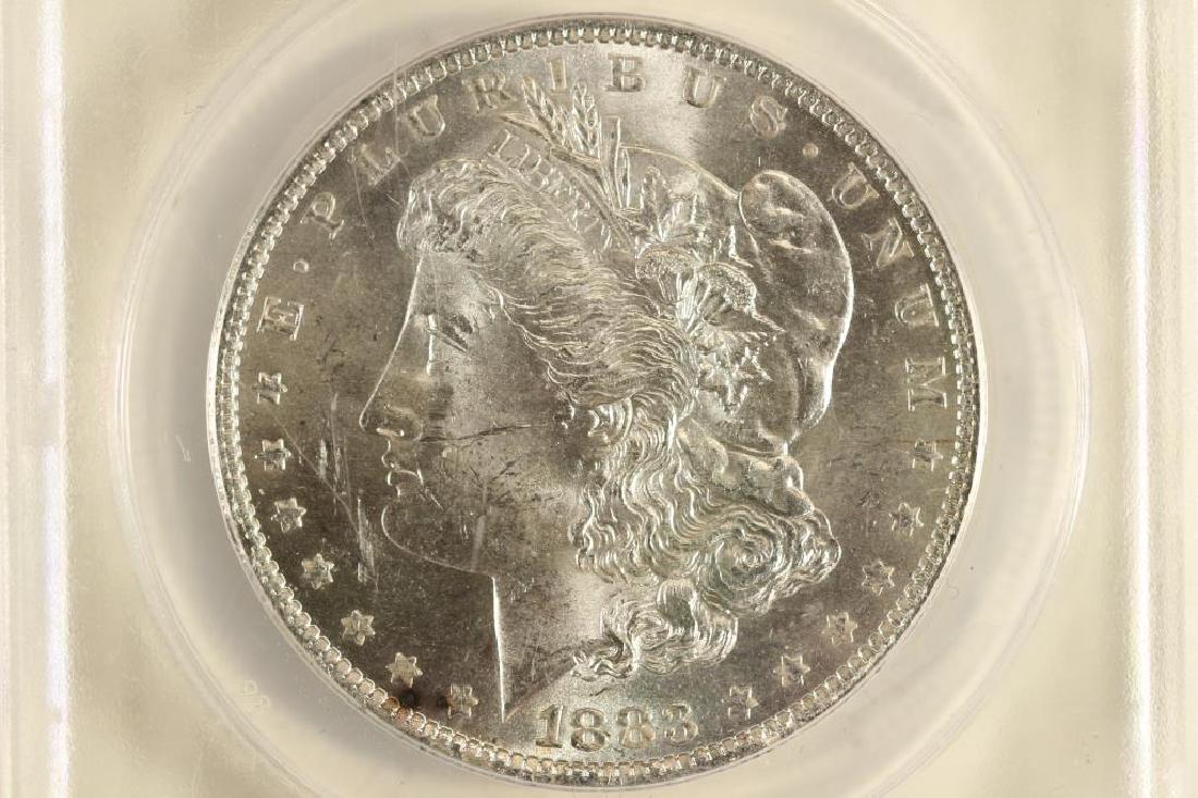 1883-O VAM-36A E REV. HOT 50 MORGAN SILVER DOLLAR: ANACS MS62