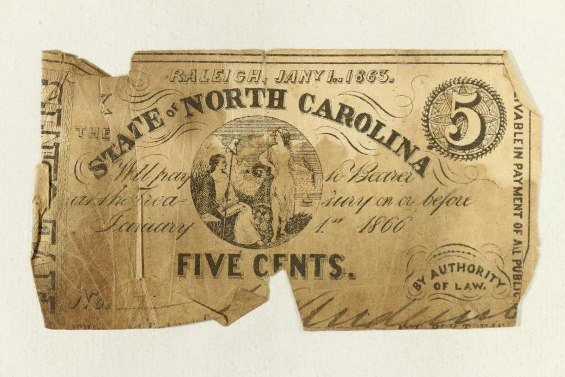 1866 STATE OF NORTH CAROLINA 5 CENT OBSOLETE BANK (1 of 2)