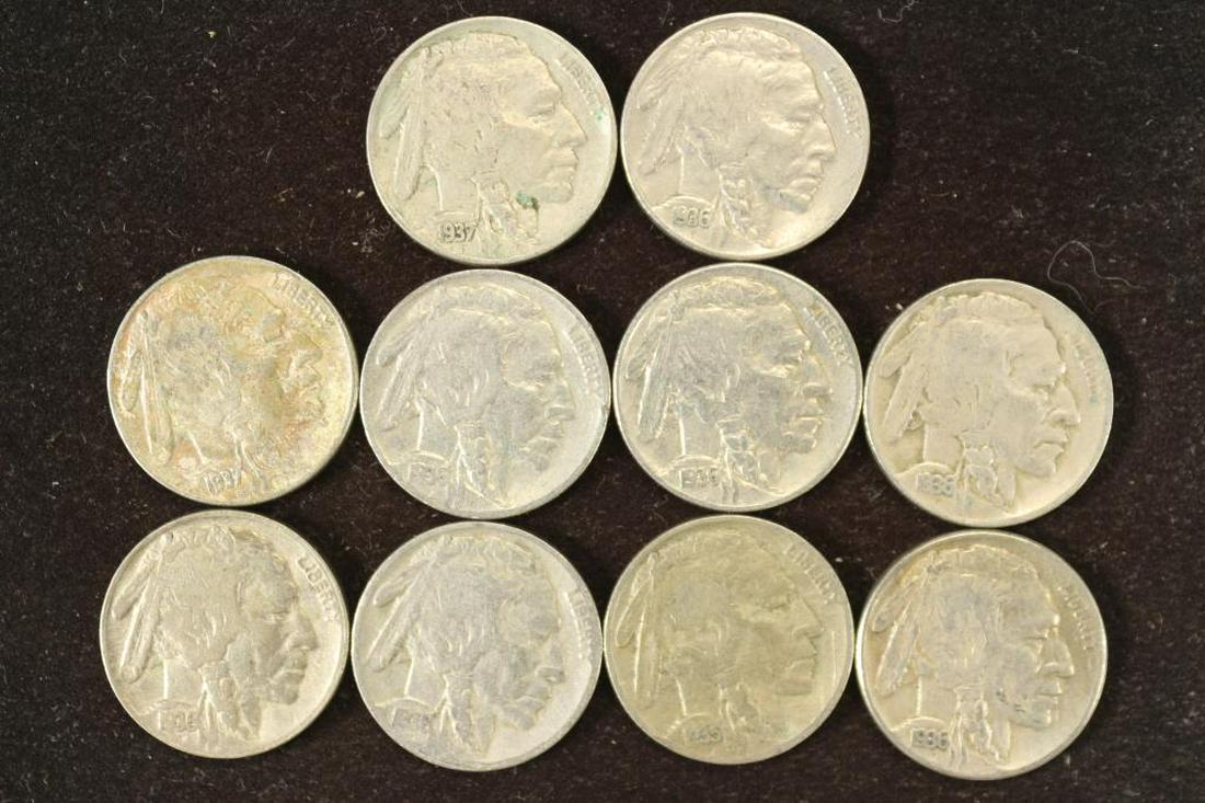 10 ASSORTED FULL DATE 1930'S BUFFALO NICKELS (1 of 2)