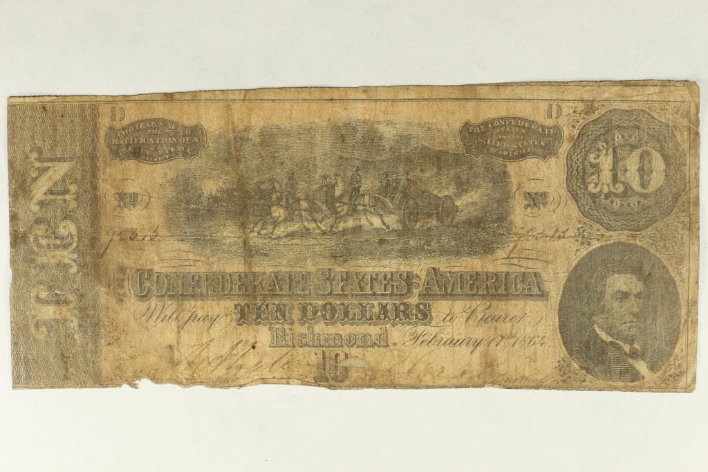 1864 $10 CONFEDERATE STATES OF AMERICA CURRENCY: SEE TITLE