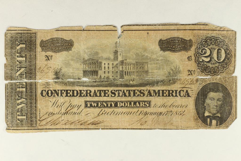 1864 $20 CONFEDERATE STATES OF AMERICA CURRENCY (1 of 2)