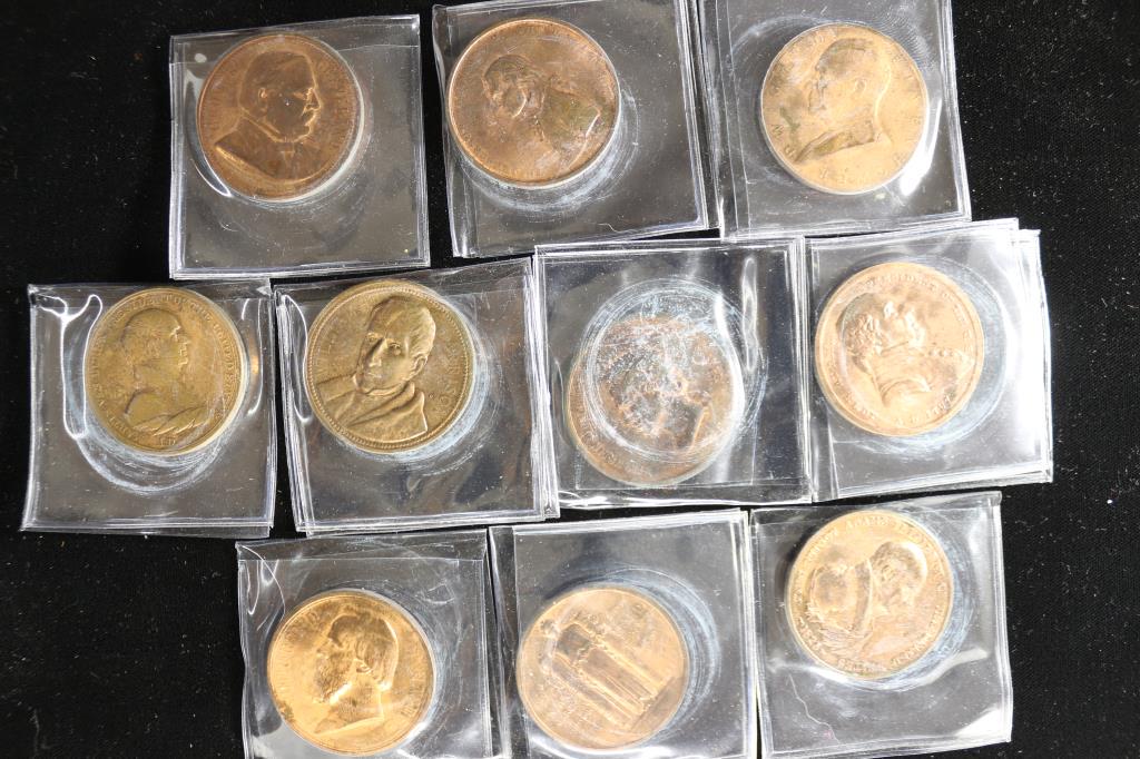 10 ASSORTED 1 1/4" BRONZE PRESIDENTIAL MEDALS (1 of 2)