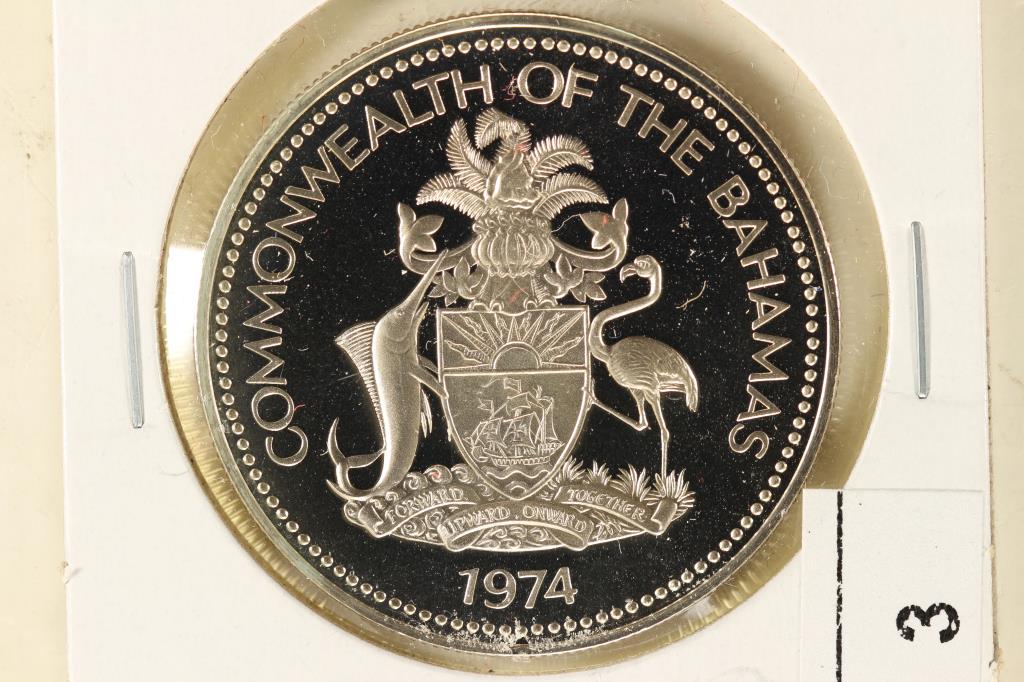 1974 BAHAMAS SILVER DOLLAR PROOF .4466 OZ. ASW: PLEASE WATCH FOR OUR NEXT AUCTION ON MONDAY NIGHT!