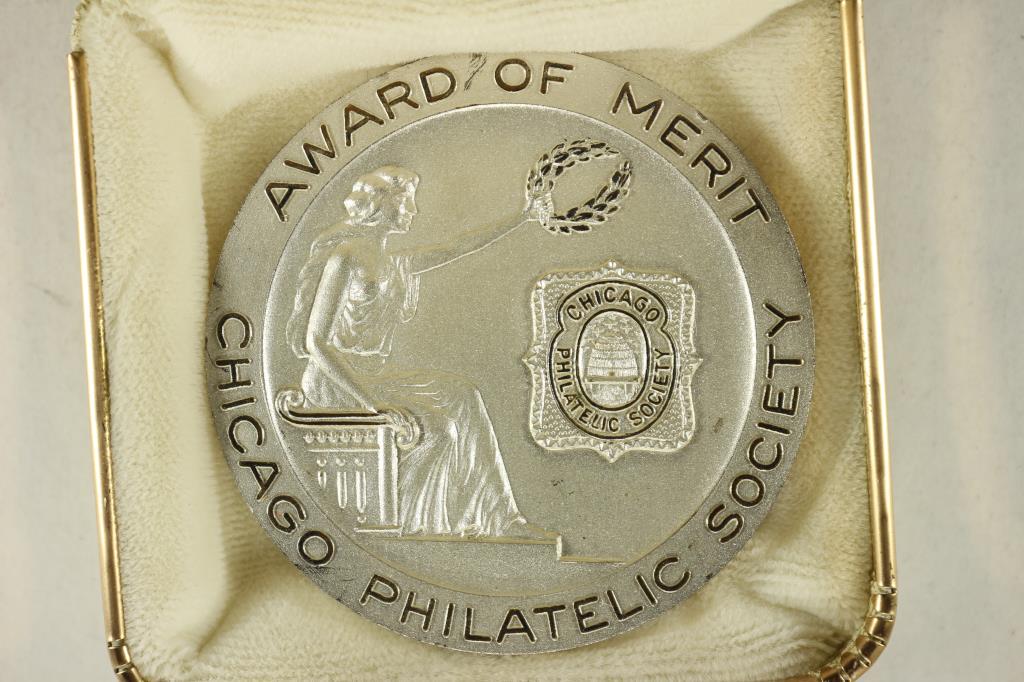 2" MEDAL AWARD OF MERIT CHICAGO PHILATELIC: SOCIETY "DANIEL L. RHOADES" 1966