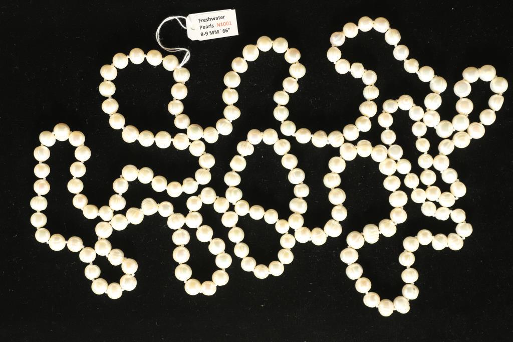 FRESH WATER PEARL NECKLACE IS 66" (8-9MM): WHITE IN COLOR, RETAIL IS $200.00