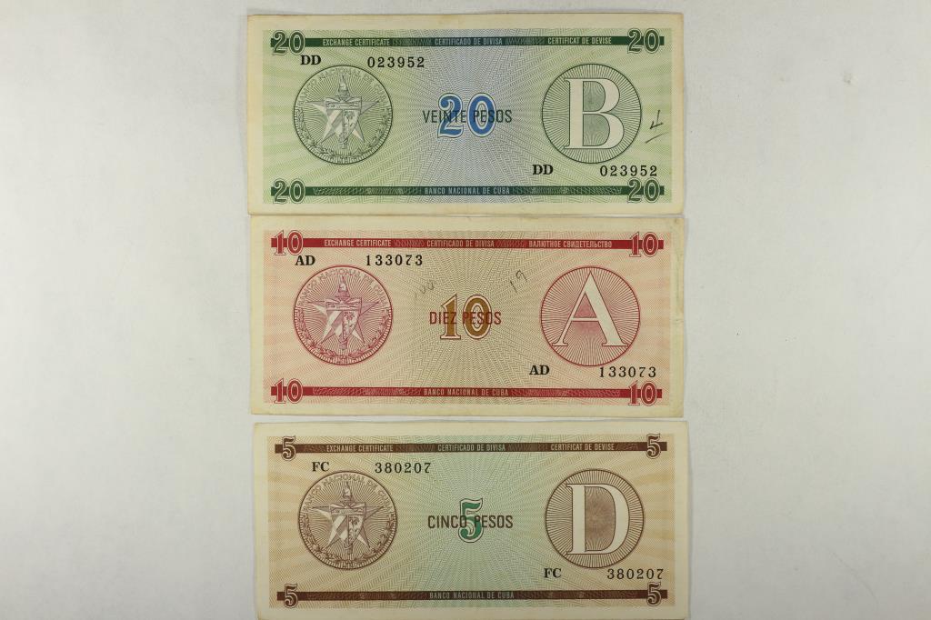 CUBA 5,10 & 20 PESOS FOREIGN EXCHANGE CERTIFICATES (1 of 2)