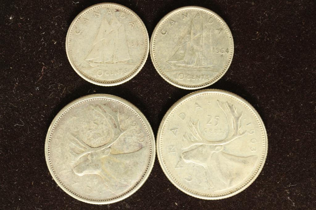 CANADA SILVER COINS, 1963 & 1964 (10 CENTS) AND (1 of 2)