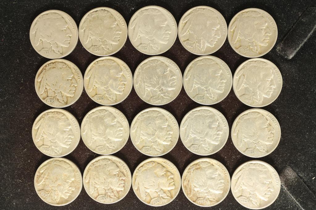 20 ASSORTED 1930'S BUFFALO NICKELS (1 of 2)
