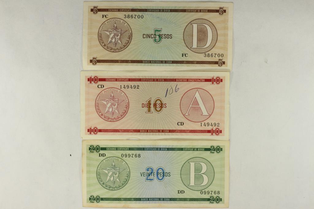 CUBA 5,10 & 20 PESOS FOREIGN EXCHANGE CERTIFICATES (1 of 2)