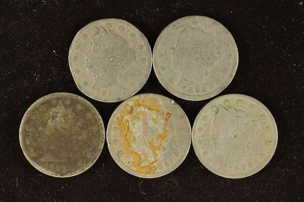 1890, 1892, 1893, 1895 & 1896 LIBERTY "V" NICKELS (1 of 2)