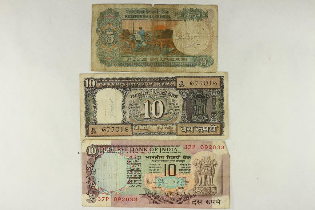 3 PIECES OF INDIA CURRENCY 5 RUPEES AND 2-10 RUPEE (1 of 2)