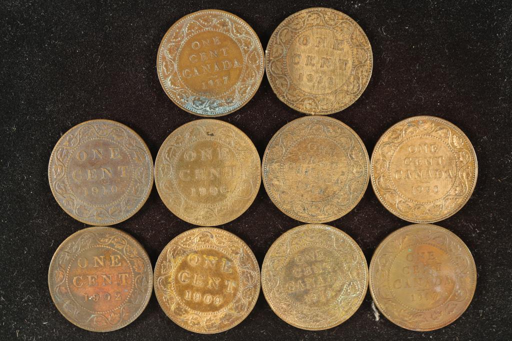 10 ASSORTED 1902-1920 CANADA LARGE CENTS (1 of 2)