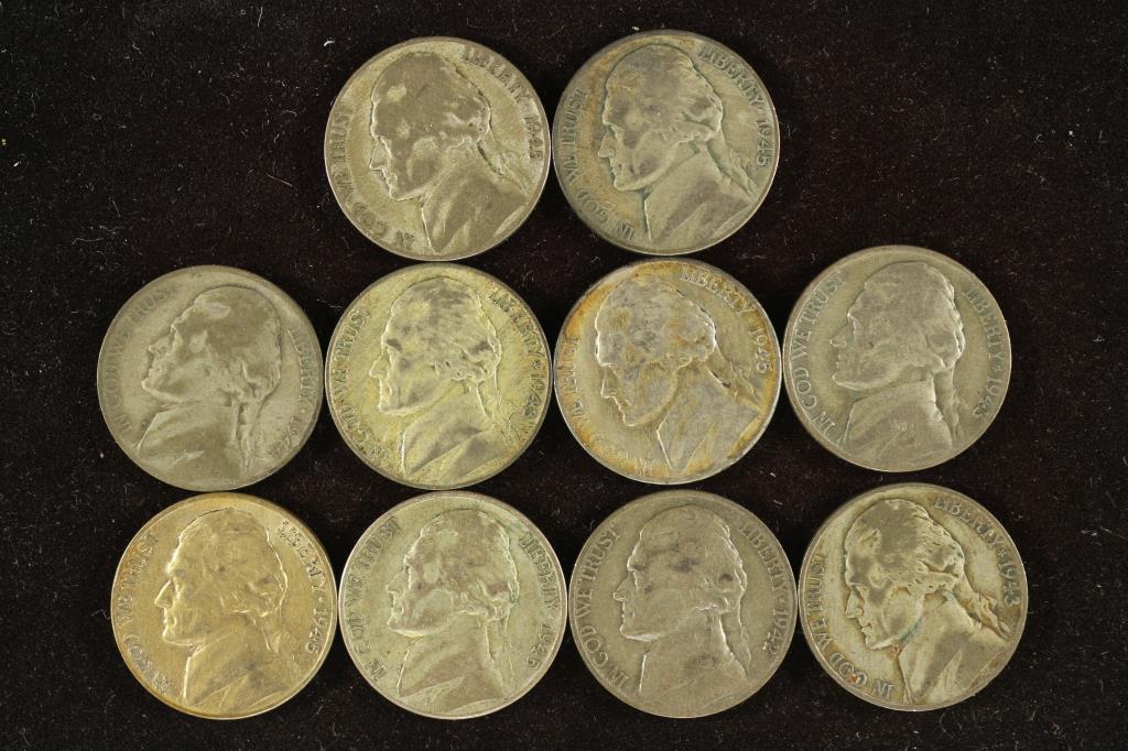 10 ASSORTED 35% SILVER JEFFERSON WAR NICKELS (1 of 2)